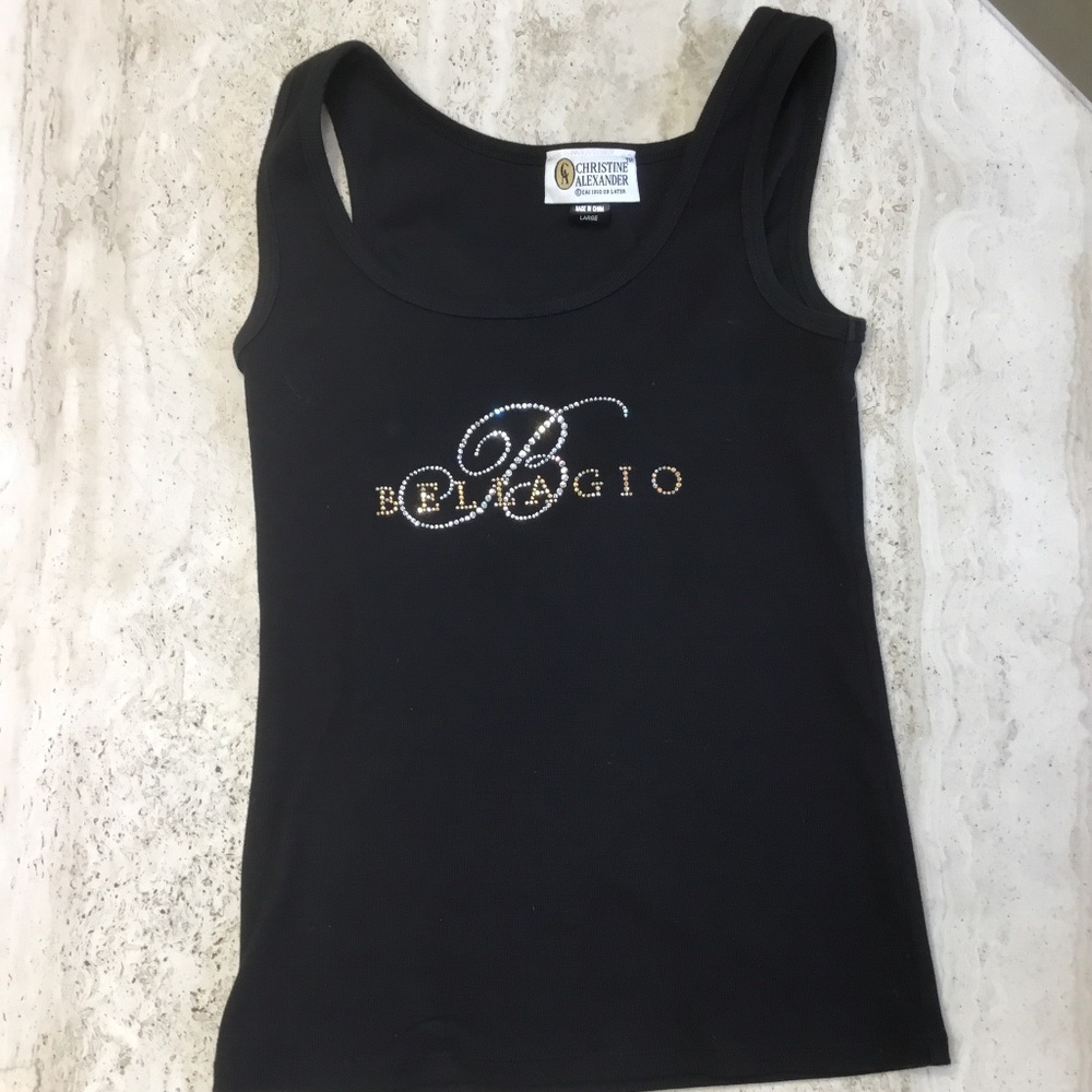 Christine Alexander Black Ribbed Tank Top with Swarovski Crystal Embellishments